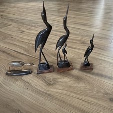 Vintage Set of 4 Hand-Carved  Buffalo Horn Bird Figurines on Bases,  picture