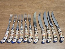 Royal Crown Derby Imari Porcelain Handle Flatware Knives/Forks England Gilt picture