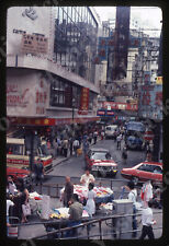 sl87  Original slide 1981 Hong Kong busy street stores taxi vendors 963a picture