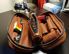Scotte Durable PU Leather 2 Pipe Tobacco Pouch Case Holder Bag For 2 Brown Bag picture