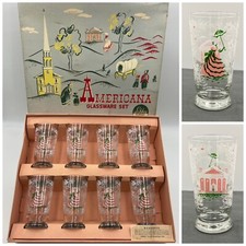 Vtg 1940s Libbey Americana SOUTHERN HOSPITALITY Belle 10oz Glass HOSTESS SET picture