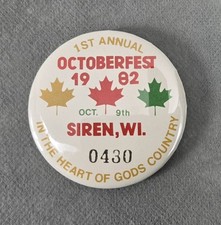 Vintage 1982 OCTOBERFEST First Annual SIREN WISCONSIN Pin FESTIVAL PINBACK picture