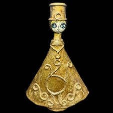 Abelardo Ruiz Mexican Folk Art Paper Mache Lady Big Eyed Gold Signed 9 Inch picture