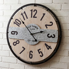 Old Town Round Wall Clock in Wood and Metal - Large Size picture