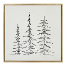 Kate and Laurel Sylvie Evergreen Trees Sketch Canvas 30x30 Gold for Wall picture