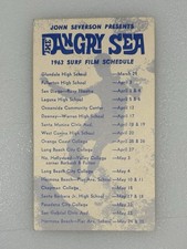 1963 The Angry Sea Surf Film Schedule Paper Card John Severson Super Rare picture