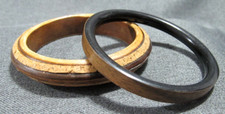Vintage black & wooden color plastic & real wood inlaid cork bracelets bangles  picture