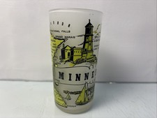 VNTG Hazel Atlas Minnesota Souvenir Frosted Glass Tumbler Split Rock Lighthouse picture