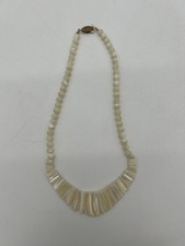 Mother of Pearl Graduated Collar Necklace Vintage Carved Shell Bib picture