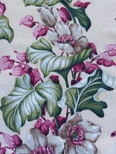 Dogwood Blossoms & Elephant Ear Hollywood Regency 40’s Barkcloth Vintage Fabric picture