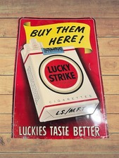 Vintage 1950s Lucky Strike Cigarettes Embossed Metal Tin Sign Authentic 22.5x16 picture