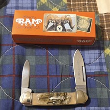 Marbles MR360 Genuine Ram Horn 2-Blade Brown Horn SS Plain Clip Slip picture