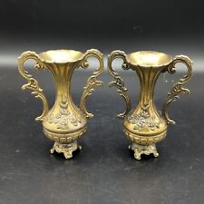 Vintage pair of small metal footed trophy handle vases made in Italy picture