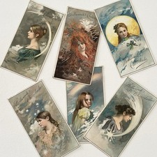 Antique Chocolate Trade Card Beautiful Women Girl Moon Star Rainbow Comet Lot picture
