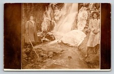Vintage AZO RPPC Postcard Two Women Waterfall New Hartford Connecticut picture