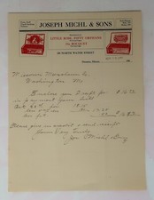 Vintage Ephemera 1909 Bill Head, Joseph Michl & Co. Little Rose, Fifty Orphans picture