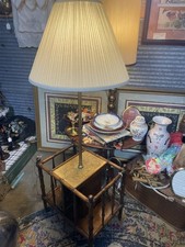 Vintage Fredrick Cooper Brass Table Lamp with Attached Side Table picture