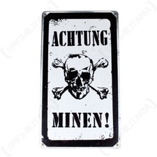 WW2 Vintage ACHTUNG MINEN METAL SIGN German Army Plaque WARNING MINES picture