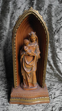 RARE 1952 ANRI 40th ANNIVERSARY WOOD MADONNA CHILD STATUE IN GOTHIC SHRINE NIS picture