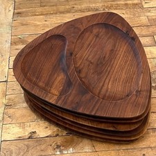 Vintage Gladmark Divided Wooden Snack Plate Trays Set of 6 Mid Century Modern picture