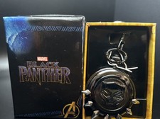 Marvel Black Panther Full Hunter Pocket Watch Quartz Black Dial Steel Chain Box picture