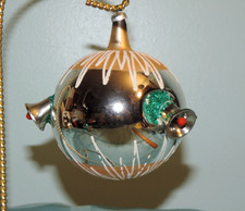 Vtg Unique Atomic Silver Glass Christmas Ball Ornament Bells Attached Italy picture