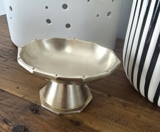 Vintage Brass Hollywood Regency Pedestal Bowl with Faux Bamboo Rim picture