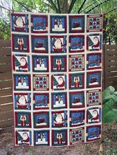 Vintage Handmade Christmas Patchwork Quilt 70x42 Folk Art Santa Angel Country picture