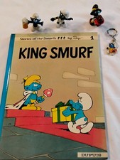 Schleich Vintage Smurfs King Smurf Figurines & 1978 Dupuis Comic Book Collection picture