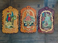 Vintage Italian Style 3D Devotional Wall Plaques Set 3 Catholic Relic Triptych picture