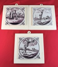 3 Antique 18thC Dutch Delft Biblical Tiles Manganese Purple Oxhead Framed Tile picture