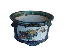 Chinese Ceramic Dimensional Flower Butterfly Round Green Glaze Planter cs3246 picture