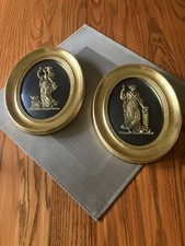 Vintage Andrew Kolb & Sons Brass Relief Oval Wall Plaques Set Of 2 Neoclassical picture