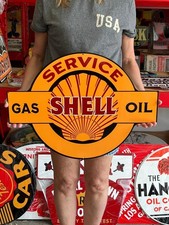 Vintage Style Metal Sign Shell Gas Oil Service NOT Porcelain 24x18 Made USA picture