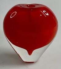 Vintage MCM Art Glass Apple Shaped Orange/Red Paperweight No Stopper Retro picture
