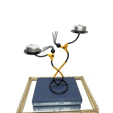 Vintage 1980s Post Modern Memphis Styled Black Metal Double Candle Holder by Lau picture