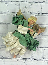 vtg paper mache hand made harp playing angel ornament 9.5 inch picture
