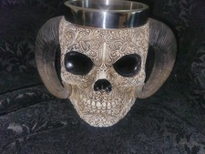 Viking Ram Horned Warrior Skull Battle Helmet Beer Stein Tankard Coffee Mug Cup picture
