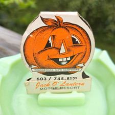 Vintage Halloween Jack O' Lantern Matchbook, Woodstock New Hampshire Pumpkin  picture