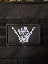 Hang Loose Bone Morale Patch Aloha Hawaii Skeleton Surfer White picture