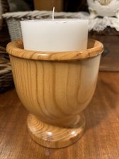 MID CENTURY HAND TOOLED WOODEN CANDLE HOLDER~MARITIME PINE WOOD~PORTUGAL~Rustic picture