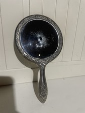 Vintage Antique Ornate Silver Plated Hand Mirror Victorian Style Floral Repoussé picture