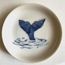 Vintage Kotobuki Japan Dish Plate BlueWhale Tail White Japanese Ceramic EUC picture