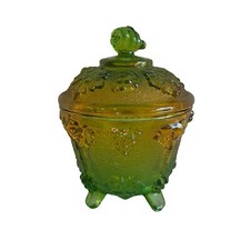 Vtg Jeanette Depression Glass Footed Candy Dish Harvest Grape Green Orange picture
