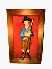 Vintage Continental Army Soldier Bisque Figurine Wall Plaque Wood Frame Red Velv picture