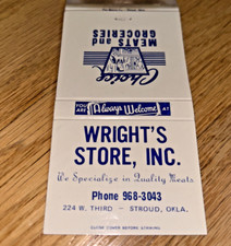 Vintage STROUD OKLAHOMA - Wright's Store MATCHBOOK COVER -  224 W. 3rd picture