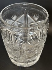 Vintage Cut Crystal Vase 9” Hobstar Fan Starburst Pattern Heavy Clear Glass picture