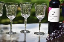 5 Vintage Etched Wine Glasses, Faceted Stem, 1940's, Vintage Wedding Toasting picture