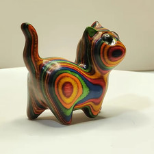 Painted Wooden Cat Figurine Small Kitten Statue Home Festival Decor picture