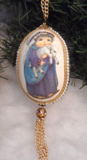 Handmade Vintage - REAL EGG DECOUPAGE, YOUNG SHEPPARD BOY HOLDING LAMB - 2-3/4